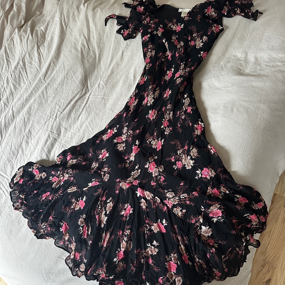 Vintage Dress Barn Black Floral Midi Dress